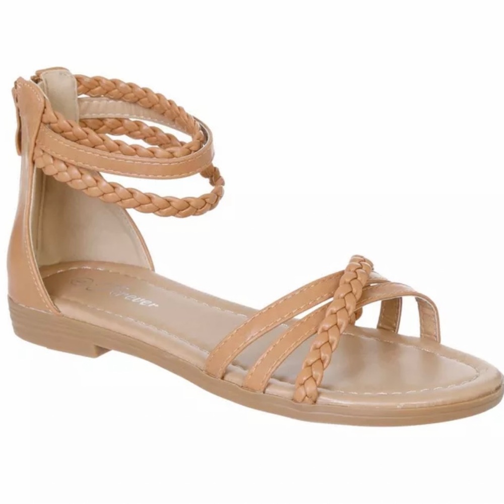 Tan Women's Faux Leather Multi-Strap Sandals NWB